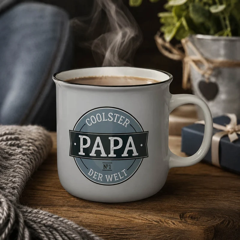 Papa Tasse „Coolster Papa der Welt“ – Kultbecher grau, 250 ml