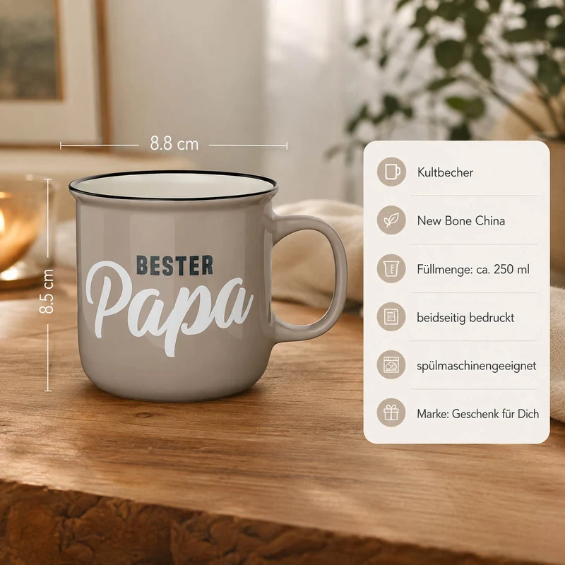 Bester Papa Tasse – Kultbecher beige, 250 ml