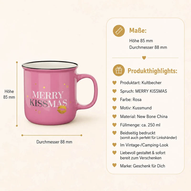 Kultbecher mit Spruch „Merry Kissmas“ – 250 ml