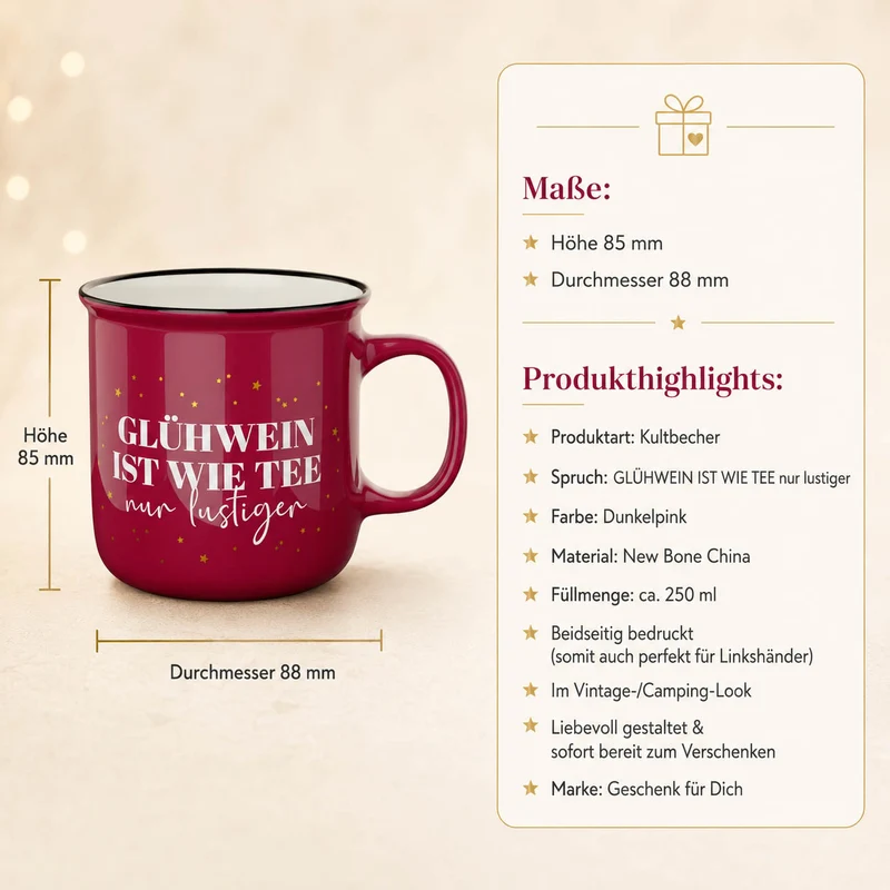 Kultbecher „Glühwein ist wie Tee, nur lustiger" – 250 ml