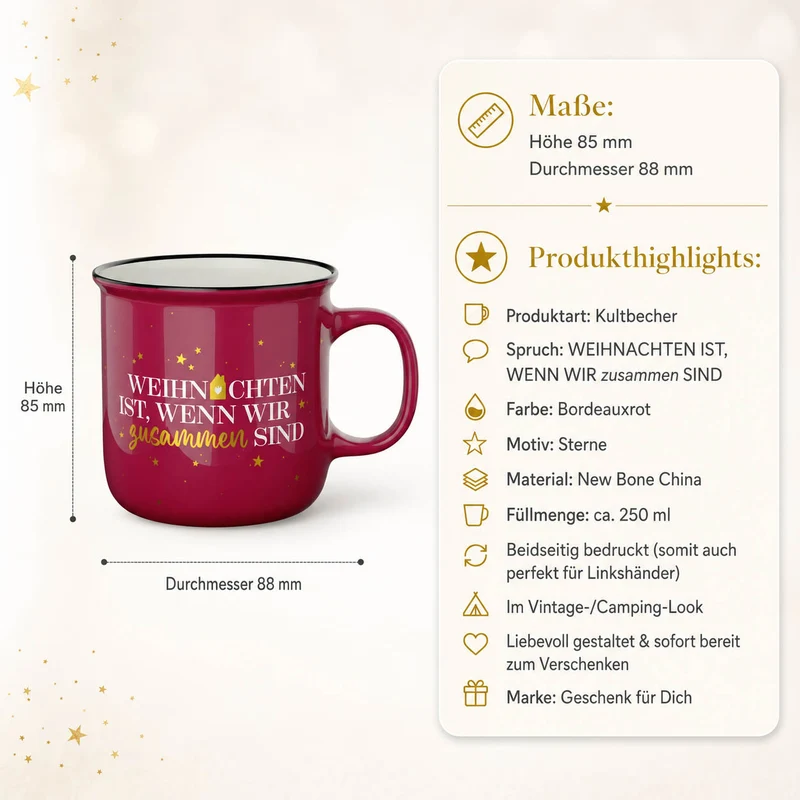 Kleines Weihnachtsgeschenk – Kultbecher „Weihnachten ist, wenn wir zusammen sind“, 250 ml