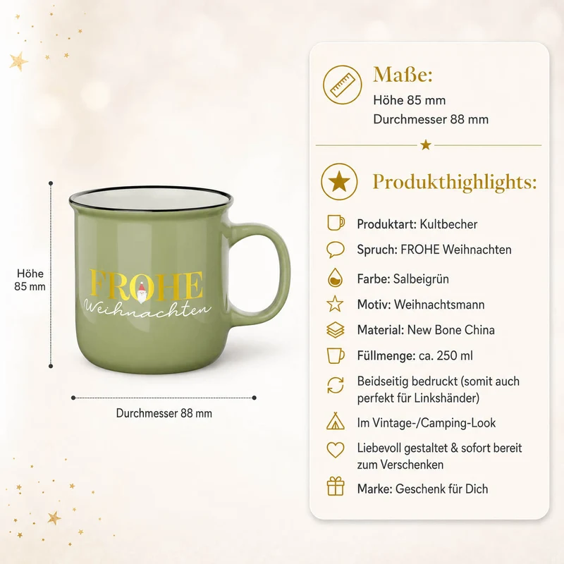 Weihnachtsbecher mit Weihnachtsmann „Frohe Weihnachten“ – Kultbecher 250 ml