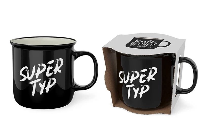 Geschenk für Kollegen – Kultbecher „Super Typ“, schwarz, 250 ml