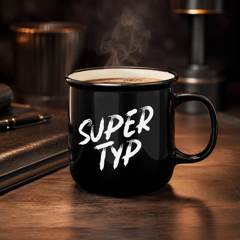 Geschenk für Kollegen – Kultbecher „Super Typ“, schwarz, 250 ml
