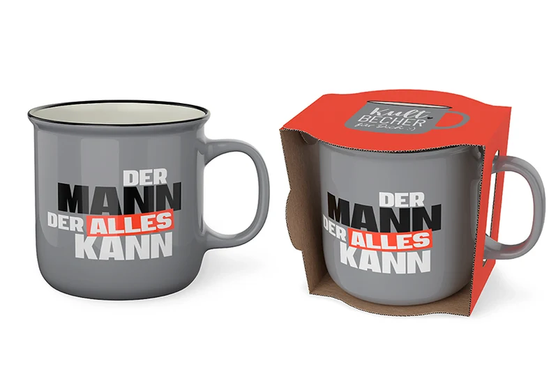 Männer Tasse „Der Mann der alles kann“ – Kultbecher grau, 250 ml