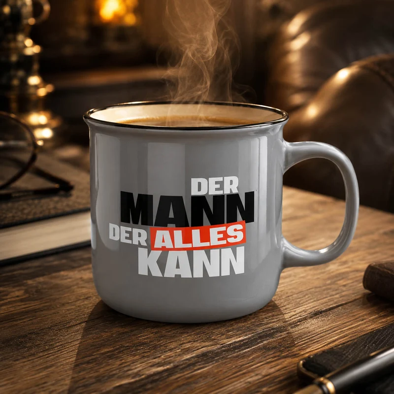 Männer Tasse „Der Mann der alles kann“ – Kultbecher grau, 250 ml