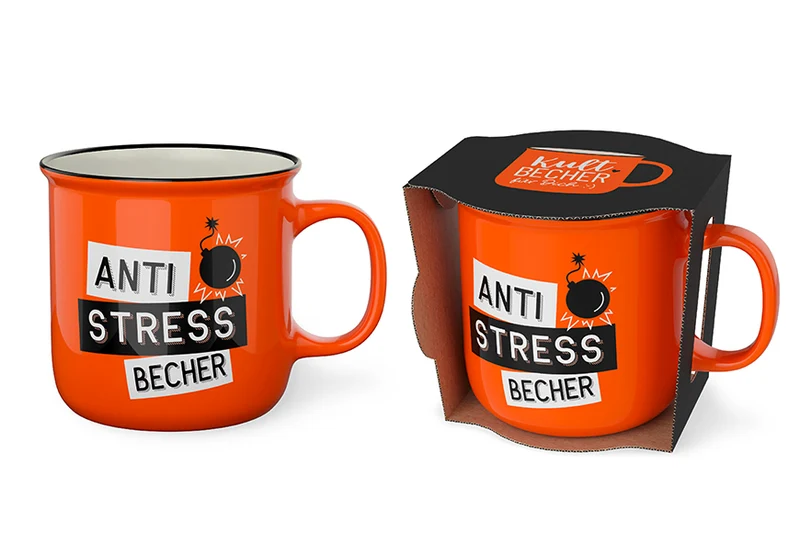 Anti Stress Tasse – Kultbecher „Anti Stress Becher“, orange, 250 ml