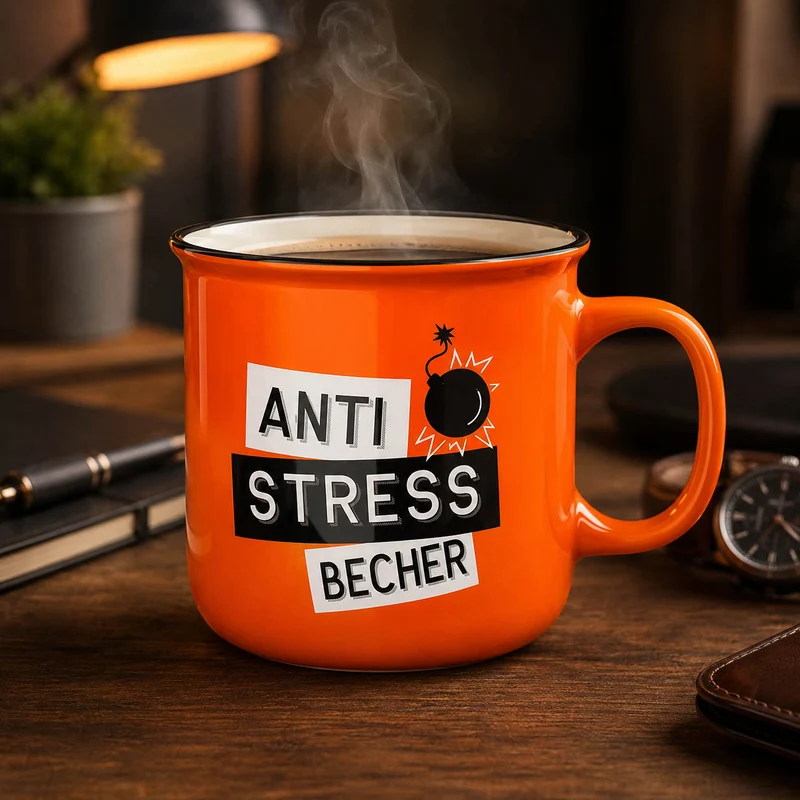 Anti Stress Tasse – Kultbecher „Anti Stress Becher“, orange, 250 ml
