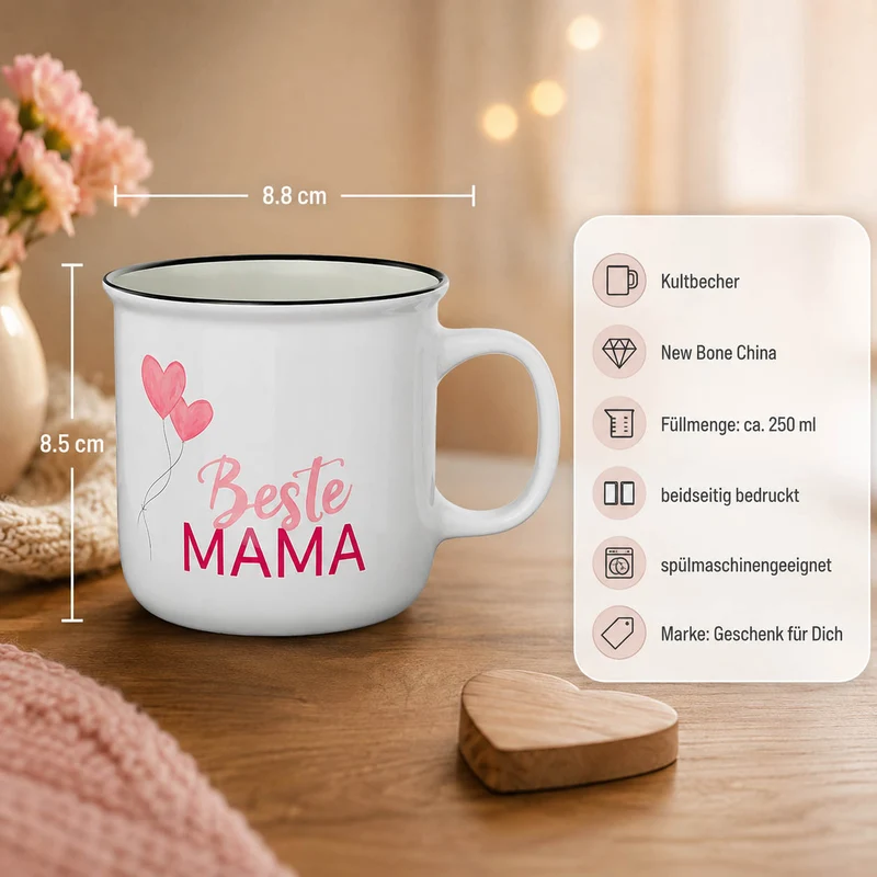 Beste Mama Tasse – Kultbecher mit Herz-Luftballons, 250 ml
