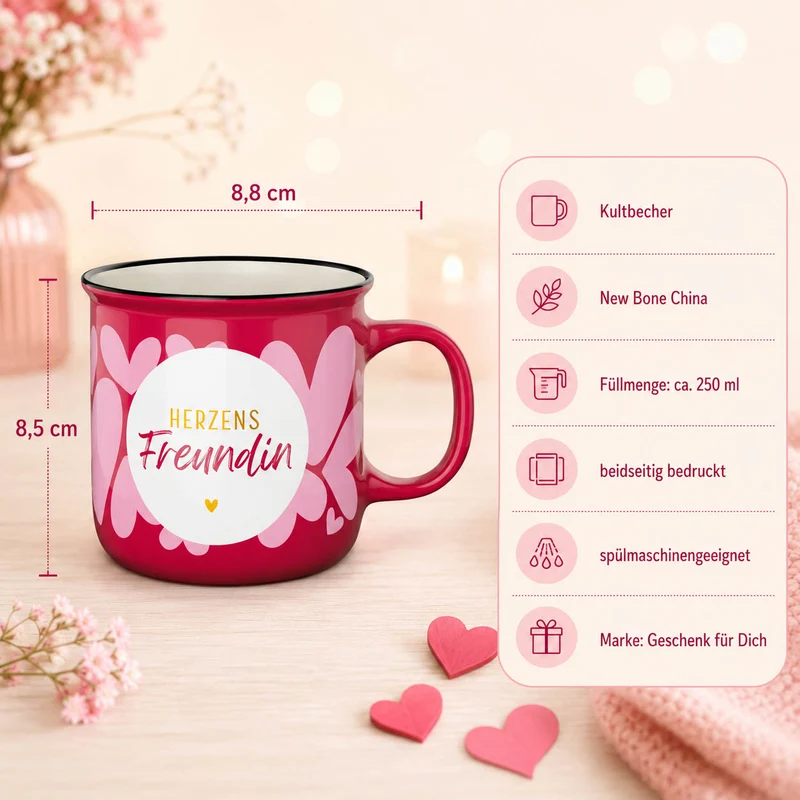 Beste Freundin Geschenk – Kultbecher „Herzens Freundin“, 250 ml