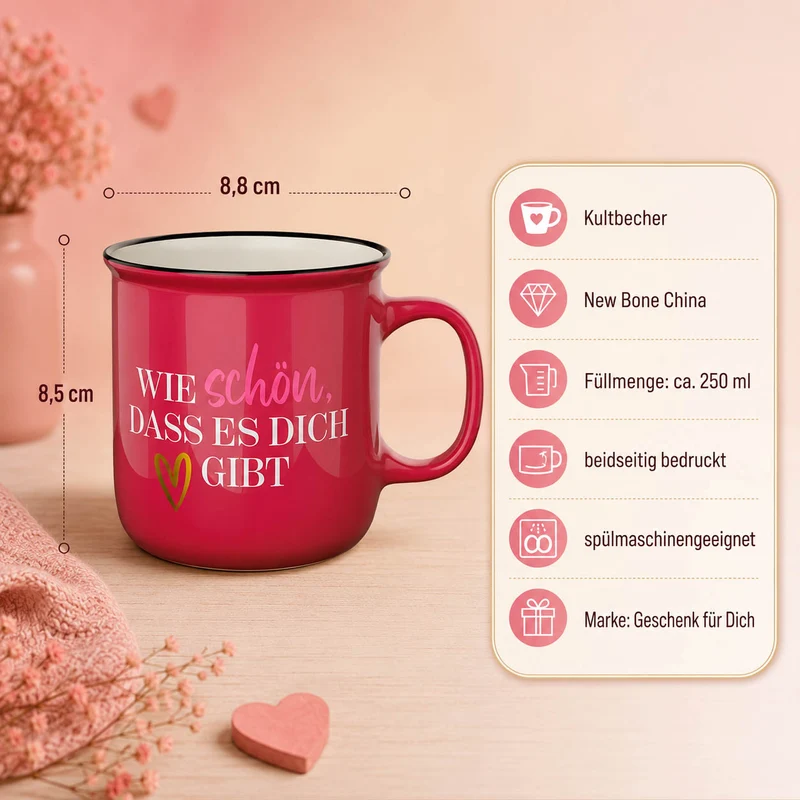 Tasse mit Herz – Kultbecher „Wie schön, dass es Dich gibt“, 250 ml