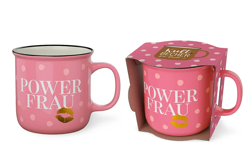 Powerfrau Geschenk – Kultbecher „Power Frau“ mit Kussmund, 250 ml