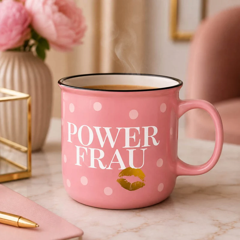 Powerfrau Geschenk – Kultbecher „Power Frau“ mit Kussmund, 250 ml