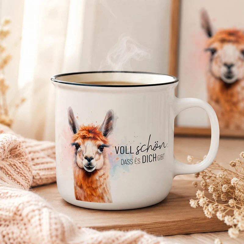 Alpaka Geschenk – Kultbecher mit Spruch „Voll schön, dass es Dich gibt“, 250 ml