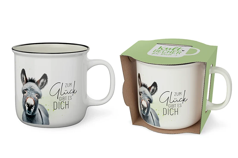 Esel Geschenk – Kultbecher mit Spruch „Zum Glück gibt es Dich“, 250 ml