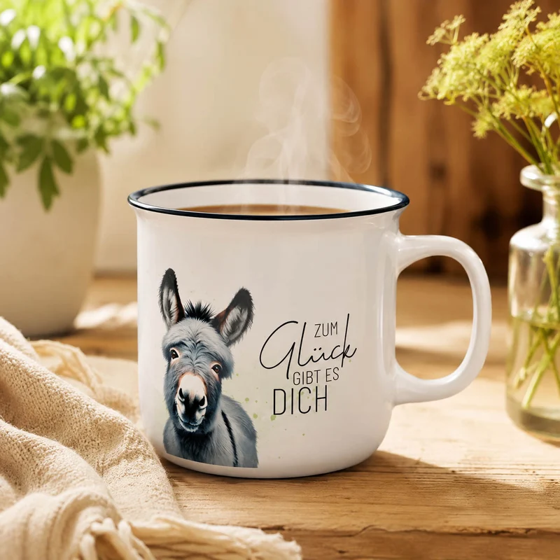 Esel Geschenk – Kultbecher mit Spruch „Zum Glück gibt es Dich“, 250 ml