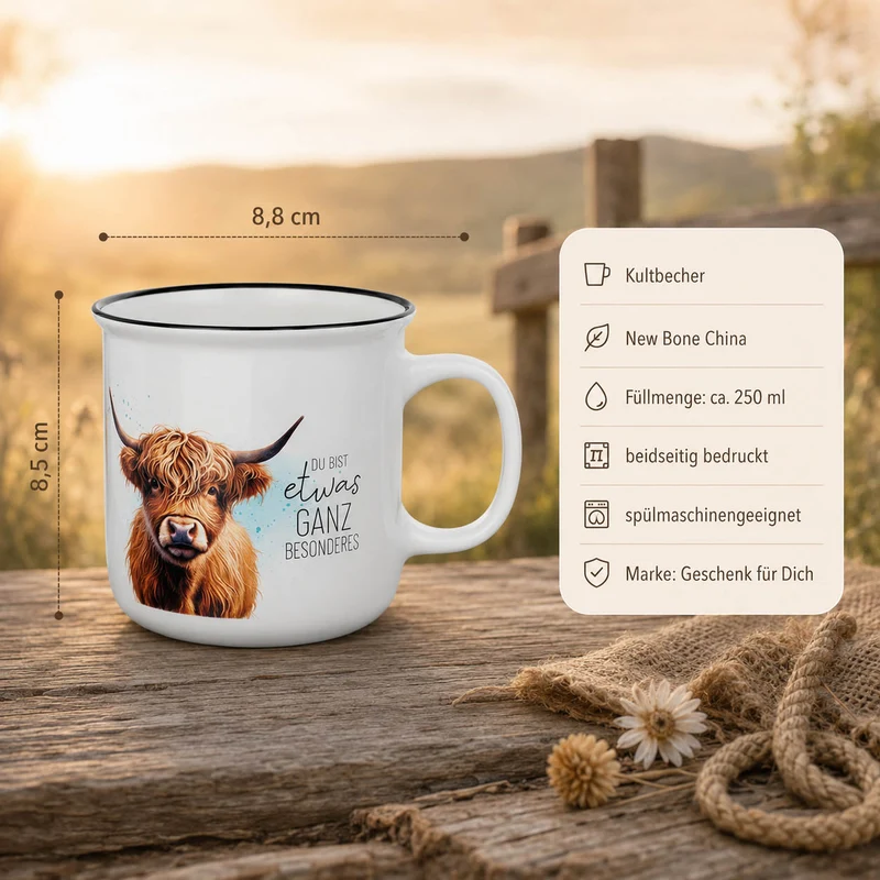 Hochlandrind Geschenk – Kultbecher mit Spruch „Du bist etwas ganz Besonderes“, 250 ml