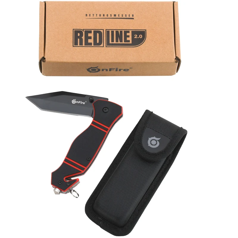 Rettungsmesser RED LINE 2.0 mit gerader Klinge und Ringöse plus Holster