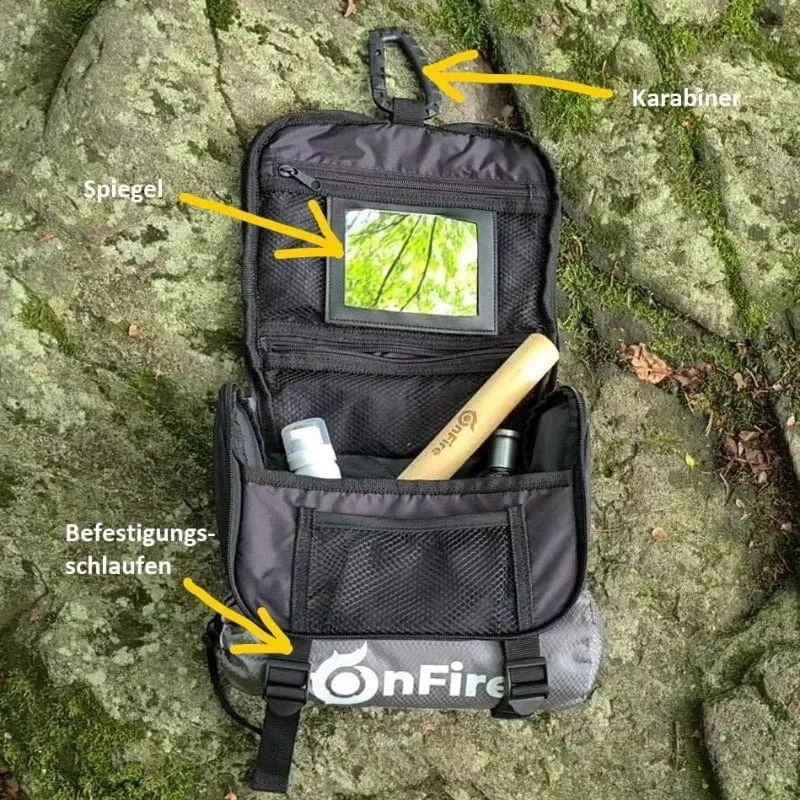 Outdoor Kulturtasche plus Spiegel und Karabinerhaken