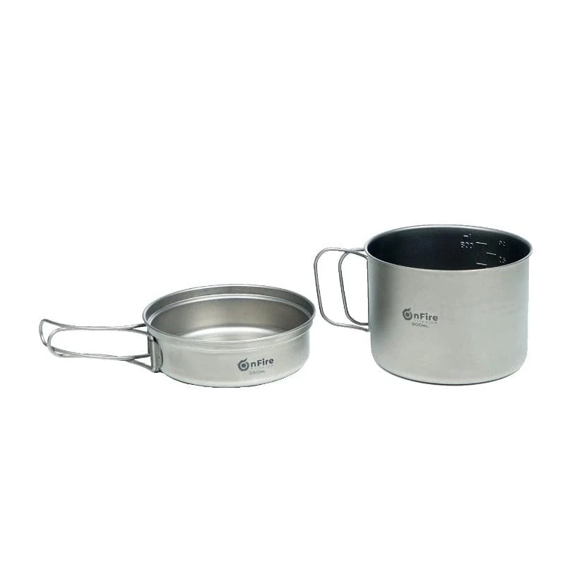 Ultraleichtes Titan Kochgeschirr Topf-Pfanne-Set 900ml + 350ml