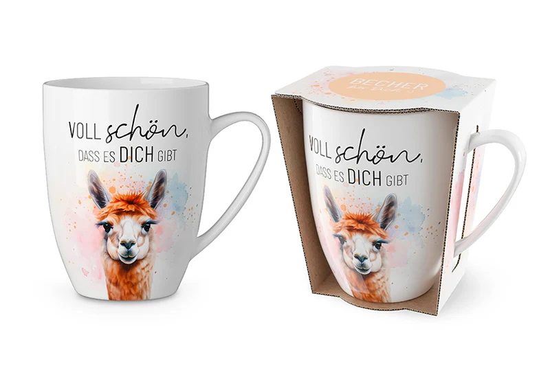 Tasse „Voll schön, dass es Dich gibt“ – Alpaka Becher 250 ml