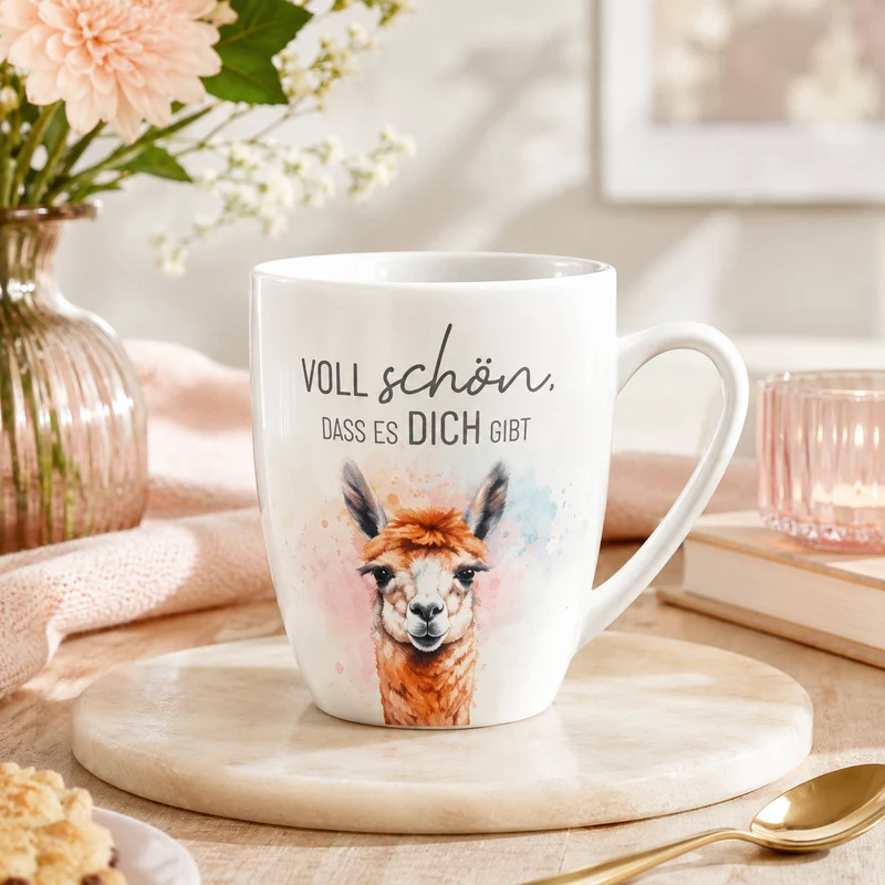 Tasse „Voll schön, dass es Dich gibt“ – Alpaka Becher 250 ml