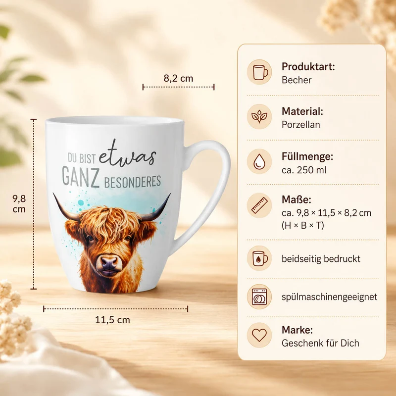 Tasse „Du bist etwas ganz Besonderes“ – Hochlandrind Becher 250 ml