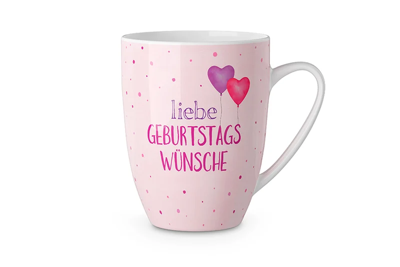 Geburtstagstasse „Liebe Geburtstagswünsche“ – rosa, Becher 250 ml