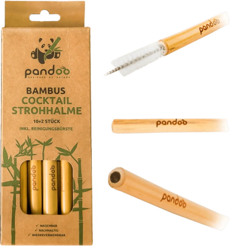 Cocktail Strohhalme aus Bambus, 12er Set inkl Reinigungsbürste