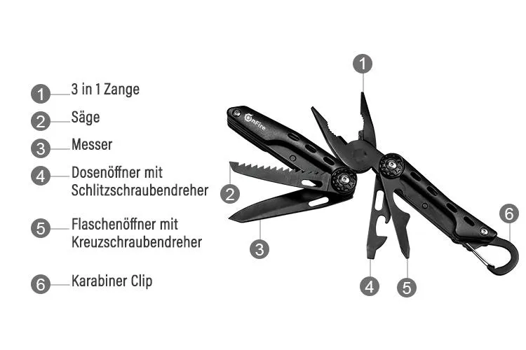 Multitool mit 8 Funktionen und Karabiner