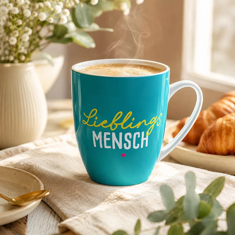 Tasse „Lieblingsmensch“ – Petrol, Porzellan Becher 250 ml