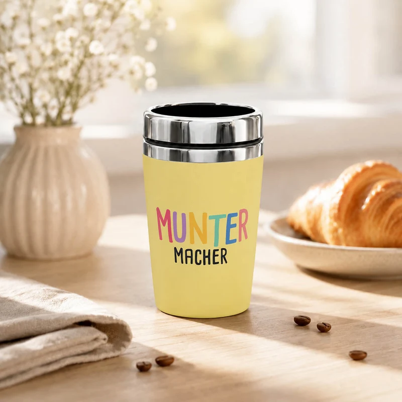 Thermobecher to go „Muntermacher“ – Happy Greetings