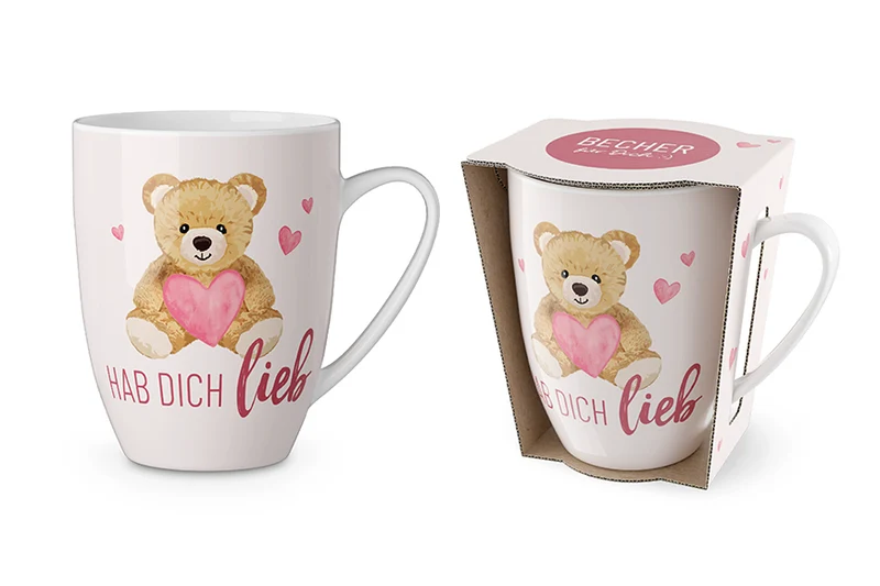 Teddy Tasse „Hab Dich lieb“ – Becher 250 ml mit Herz