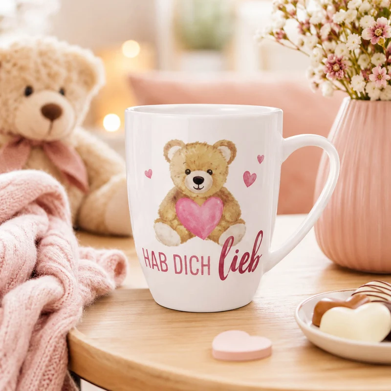 Teddy Tasse „Hab Dich lieb“ – Becher 250 ml mit Herz