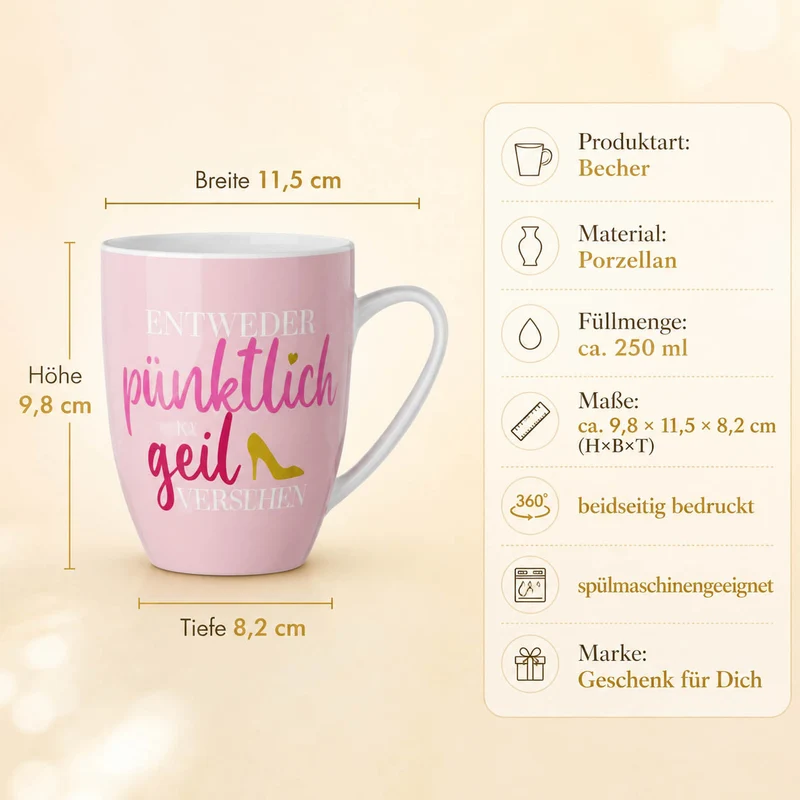 Tasse „Entweder pünktlich oder geil aussehen“ – Becher 250 ml