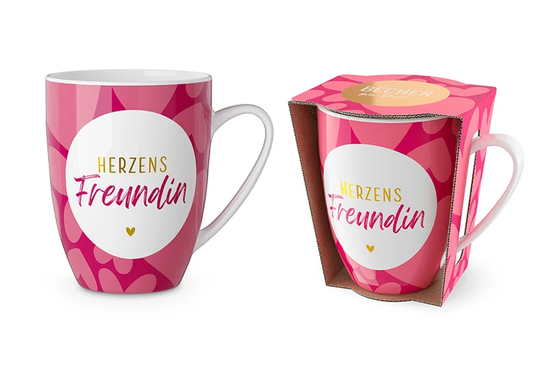 Tasse „Herzens Freundin“ – pink mit Herz, Becher 250 ml