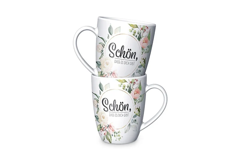 Blumen Tasse „Schön, dass es Dich gibt“ – Blumenkranz, Becher 250 ml