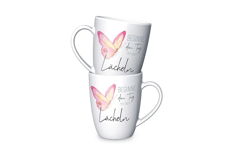 Schmetterling Tasse „Beginne den Tag mit einem Lächeln“ – Becher 250 ml