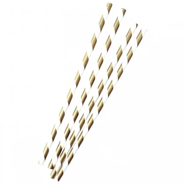 Papier Trinkhalme gold weiß - 24tlg