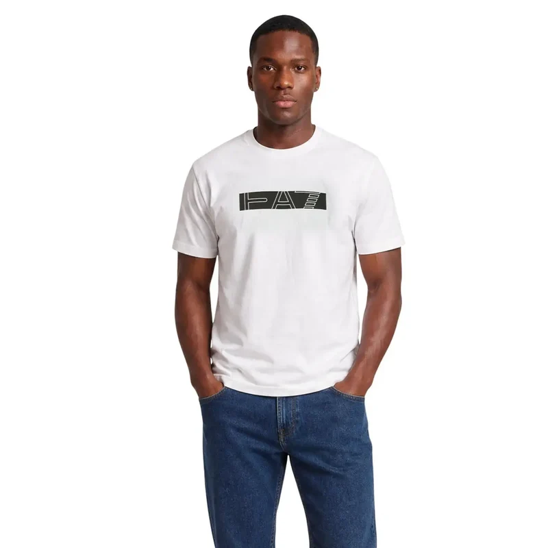 EA7 Herren Weißes Baumwoll-T-Shirt Klassische Passform