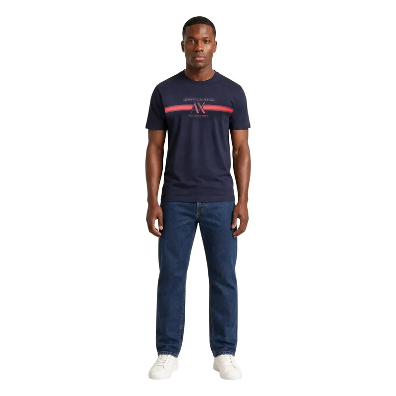 Armani Exchange Herren T-Shirt aus blauer Baumwolle mit Rundhalsausschnitt