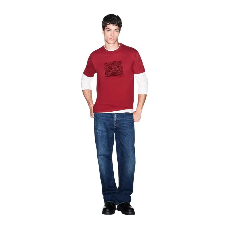 Armani Exchange Rotes Baumwoll-T-Shirt für Herren