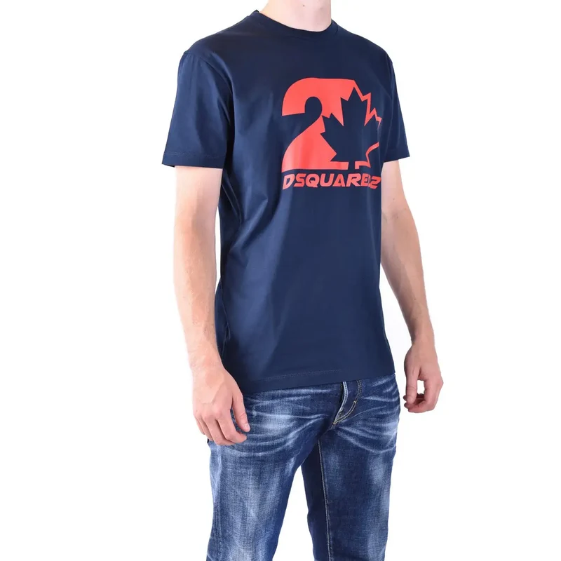 Dsquared2 Herren Blaues Baumwoll-T-Shirt Rundhals