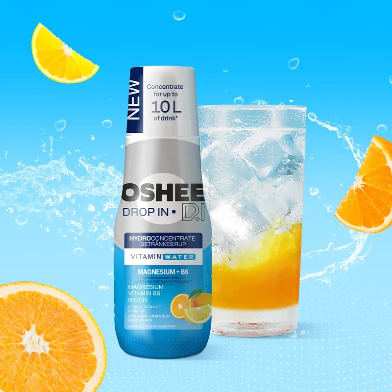 6 x Getränkesirup OSHEE DROP IN Zitrone-Orange – Vitamine und Magnesium – 500 ml