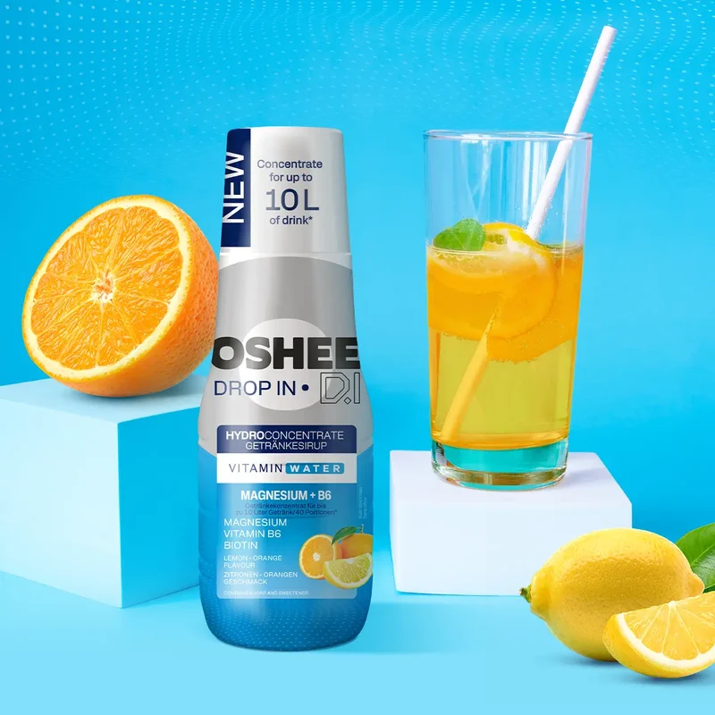 6 x Getränkesirup OSHEE DROP IN Zitrone-Orange – Vitamine und Magnesium – 500 ml