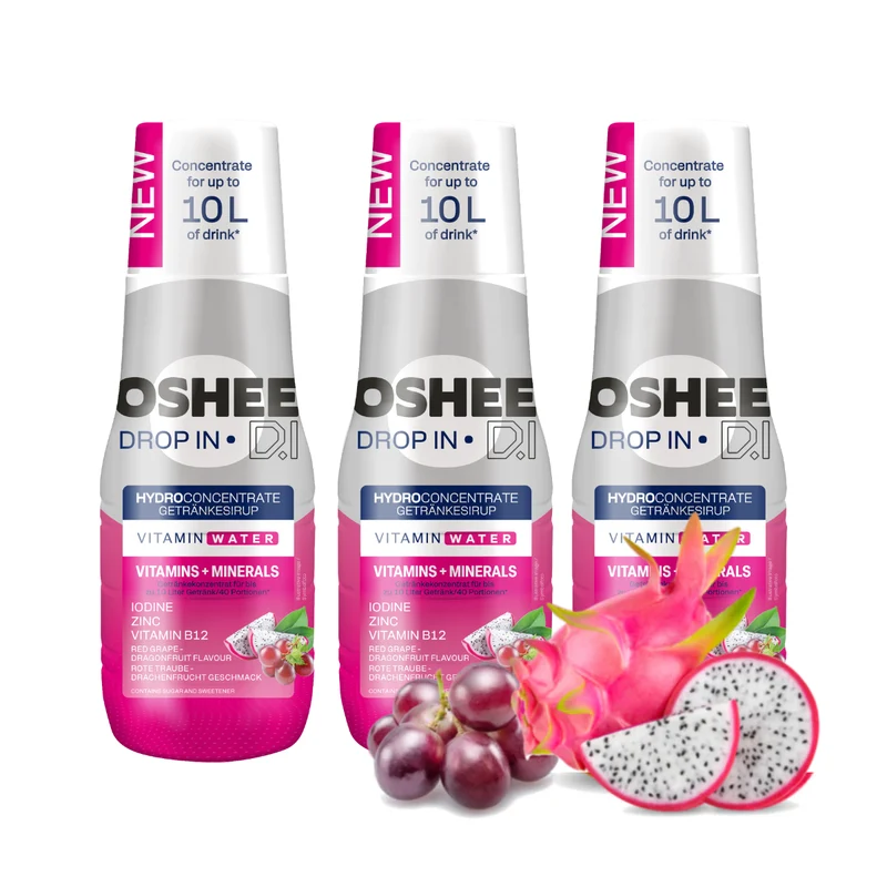 3 x Getränkesirup OSHEE DROP IN Rote Traube-Drachenfrucht – Vitamine und Mineralstoffe – 500 ml