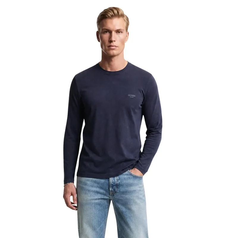 Guess Herren Blaues Slim-Fit-Baumwoll-T-Shirt
