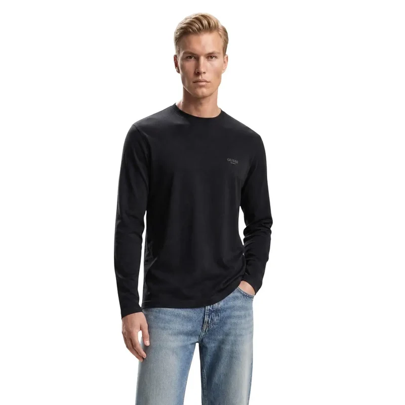 Guess Herren Blaues Slim-Fit-Baumwoll-T-Shirt