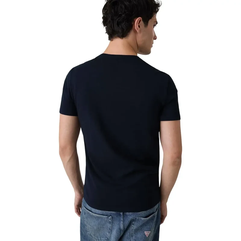 Guess Herren Blaues Baumwoll-T-Shirt mit Rundhalsausschnitt, extra schmal geschnitten