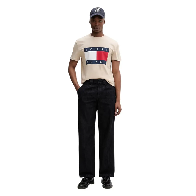 Tommy Hilfiger Herren T-Shirt aus Bio-Baumwolle, beige, Kurzarm